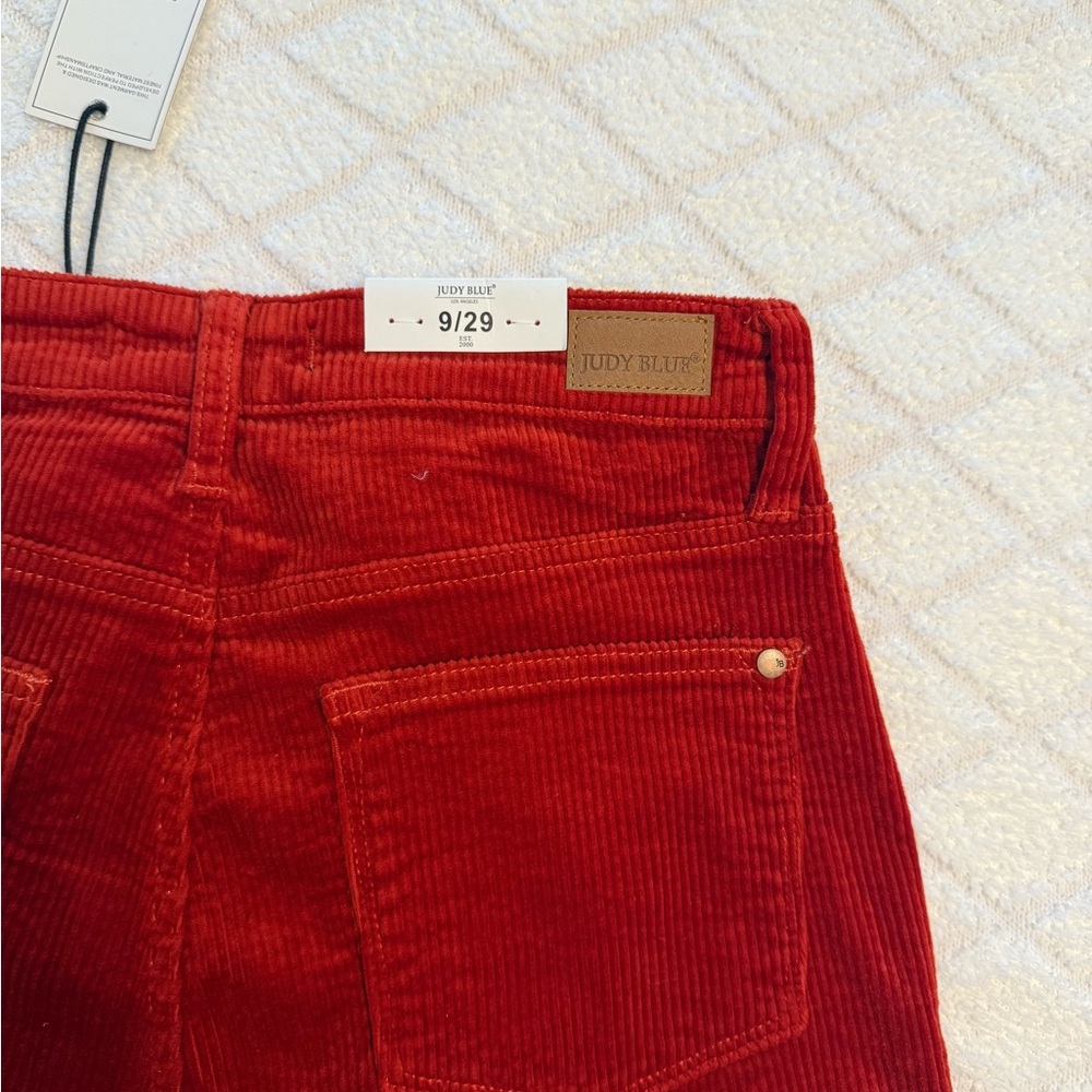 NWT Judy Blue Corduroy Pants Size 9/29 Ankle Straight High Rise Cropped Rust Red - Picture 10 of 11